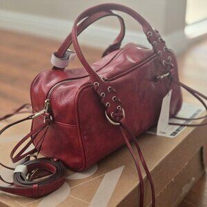 Zara Crackled Effect Bowling Bag Red NWT
